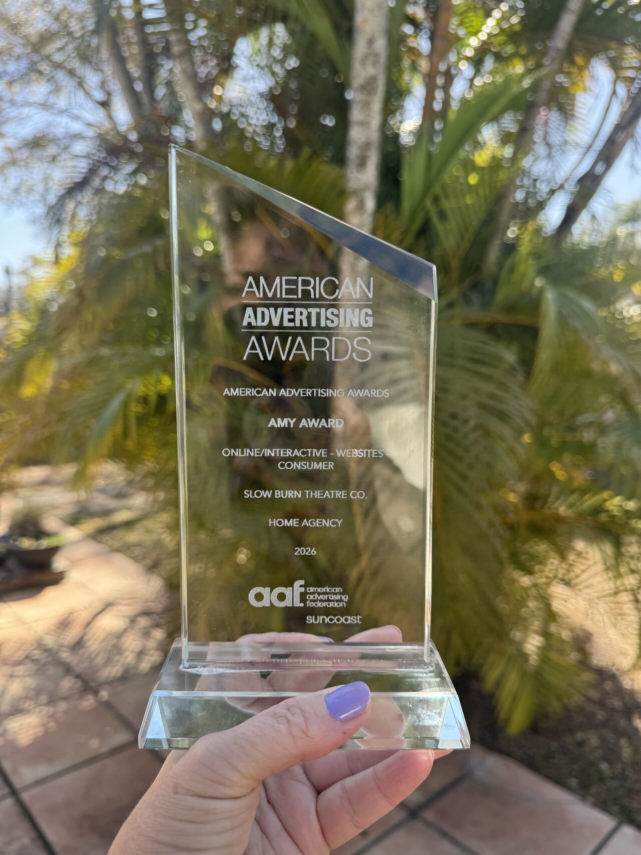 American Advertising Awards AMY WINNER best of category in Online/Interactive Website Consumer for Slow Burn Theatre Co.